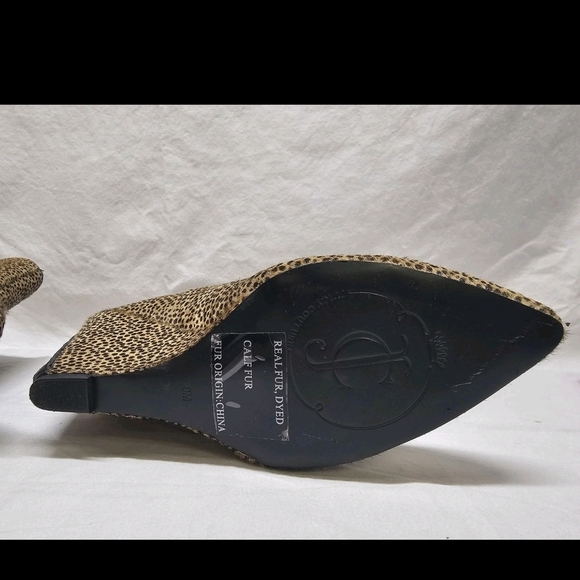 Juicy Couture Leopard Calf Hair Wedge Ankle Boots Vintage Y2K Real Fur Size 9M - Picture 10 of 11